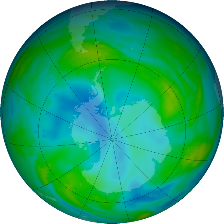 Antarctic ozone map for 28 May 1991